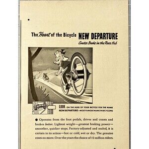 New Departure Coaster Brake "The Heart of the Bicycle" Vintage Print Ad 1940